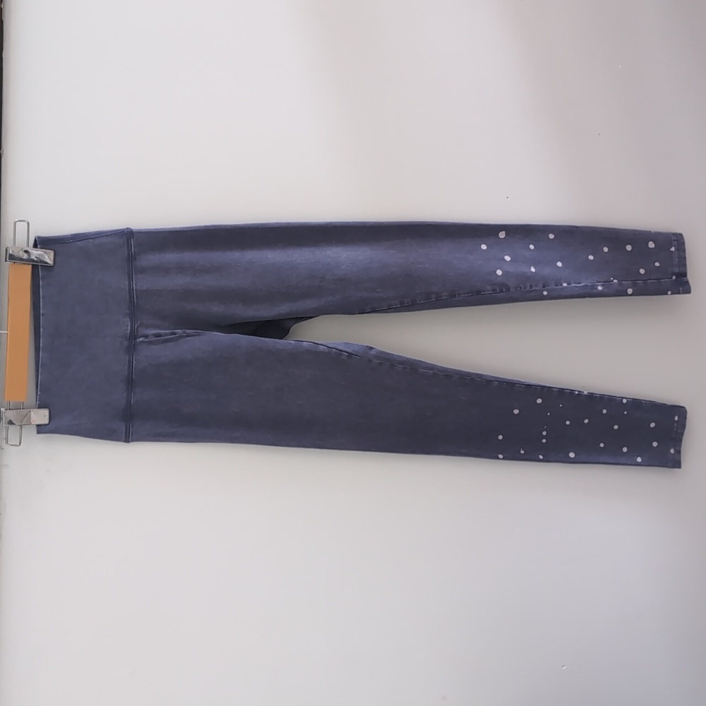 AERIE | Women's Blue Acid Wash w/ Dots Hi-Rise Fitted Full Length Leggings